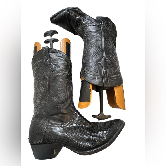 RARE? CUADRA Western Boots Black Leather Snake Skin Boots Sz 10.5 Men\'s Mexico main image 12